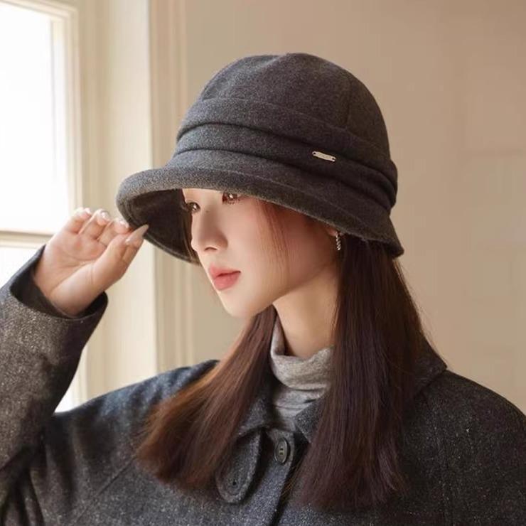 Klobouk bucket dámský módní podzimní a zimní termální klobouk temperamentní klobouk typu basin
