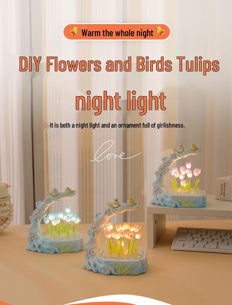 Tulip Handmade Resin Night Light: Creative DIY Ornament for Festivals and Desktop Decor