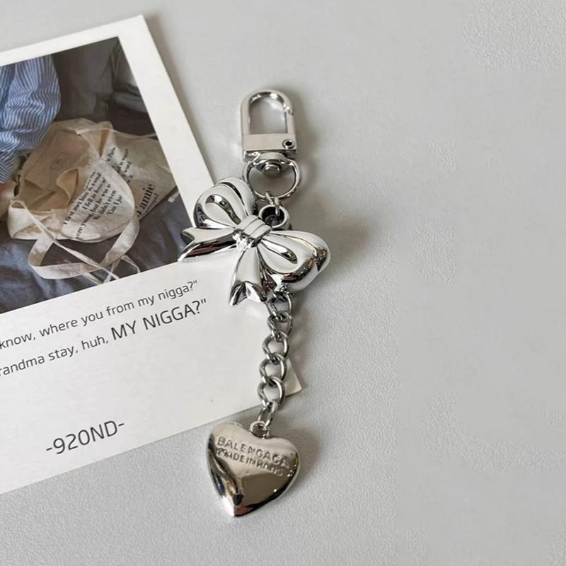 Y2K Legierung Silber Liebesherz Stern Schleife Schlüsselanhänger für Frauen Mädchen Anhänger Auto Kopfhörertasche Taschenanhänger Zubehör