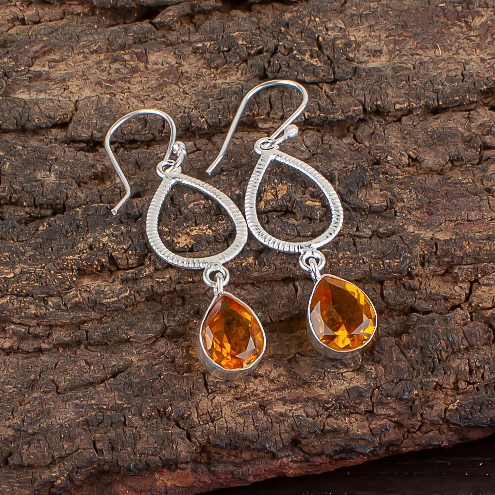 Citrine Gemstone 925 Sterling Silver Jewelry Handmade Designer Earrings 1.90" EE-16-9