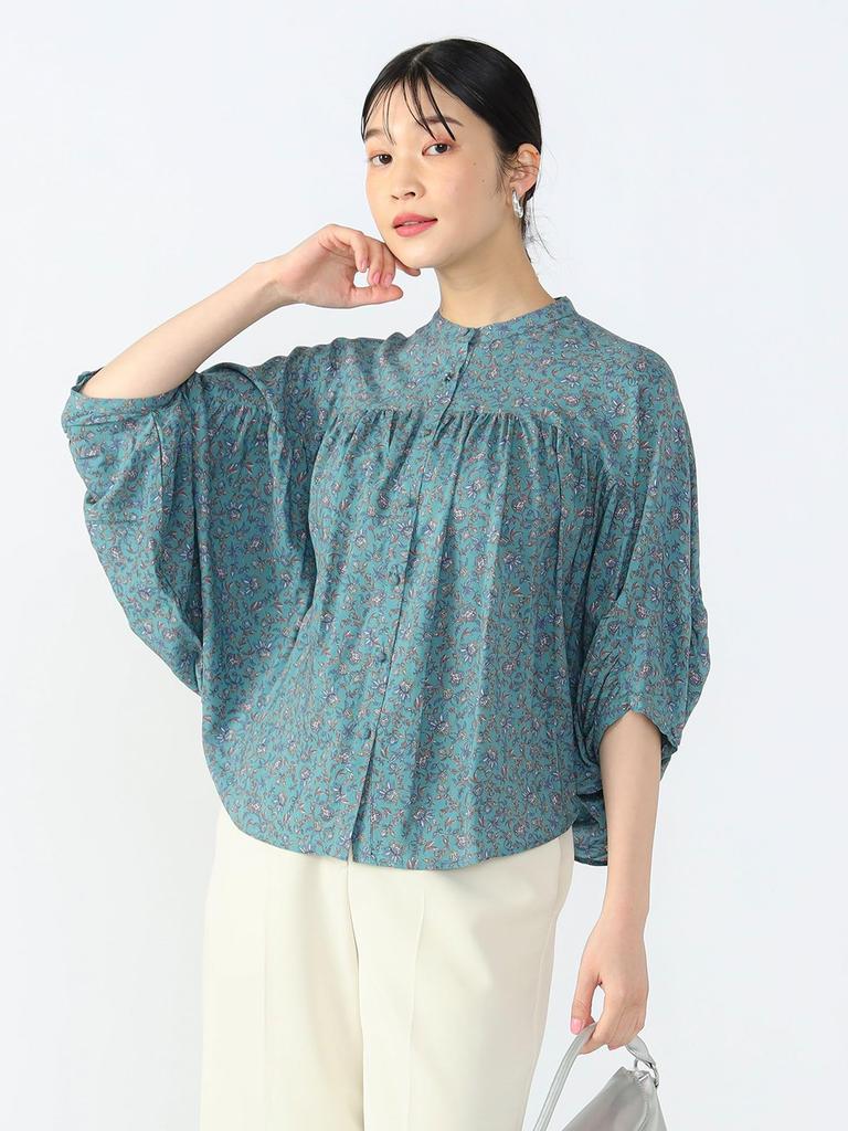 Beams Heart Sarasa Floral Switch Light One Size Women's S/S Shirt, Print, Blouse, Green,