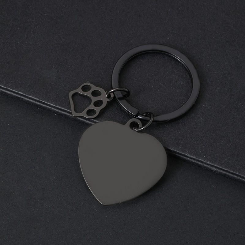 Metal Heart-Shaped Laser-Printed Dog Paw Keychain - Engravable Festival Gift
