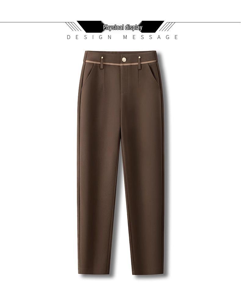 Dámské vlněné harémové kalhoty s vysokým pasem - Podzim Zima 2024, Silně podšité fleecem, Zeštíhlující, Kalhoty s rovnými nohavicemi.