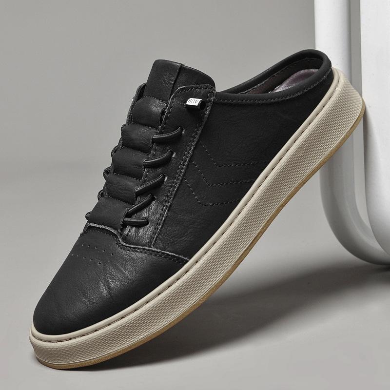 Men's shoes 2025 summer new trend white semi-slip casual shoes men's lazy people are versatile and pedal heel trendy shoes