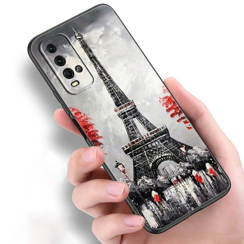 Liebe Paris Eiffelturm Silikon Telefon Fall Für Xiaomi Redmi Hinweis 11 10 9 8 Pro 11T 10T 10S 9S 8T 9 9A 9C 9T Schwarz Soft Cover