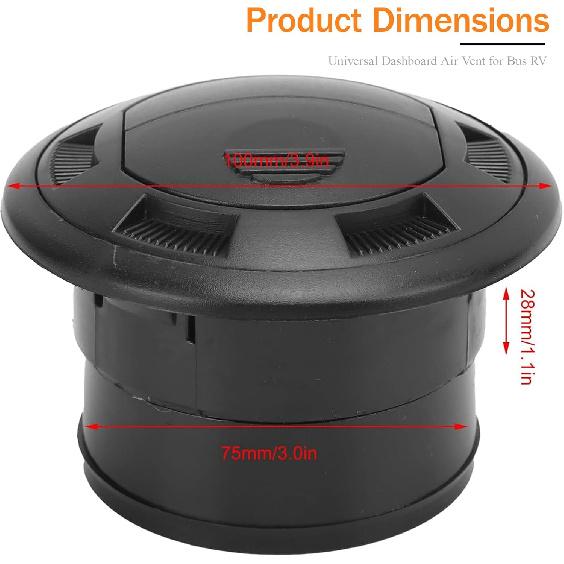 75mm RV Vent Covers, Dashboard Air Conditioning Deflector, Side Roof Air Black Vent Outlet, Mount Round Louvered Dash Vent Exhaust Grille Universal