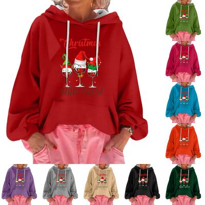 Moletom Feminino Casual Solto de Manga Longa com Capuz e Estampa de Natal