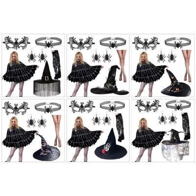 Fantasia de Bruxa para Menina Cosplay de Halloween, inclui Capa de Bruxa, Chapéu de Bruxa, Máscara de Olho, Colar Gargantilha, Brincos, Meia