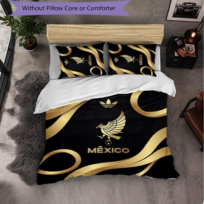 Mexico Footbal Pattern 3 Pieces Bedding Set Soft Microfiber Duvet Cover with Pillow Cases for Bedroom