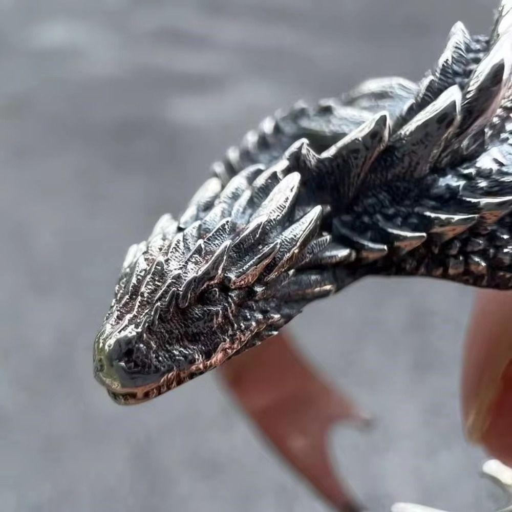 Punk Style Pterosaur Wings Ring Adjustable Black Dragon Rings Fashion Dragon Rings  For Men