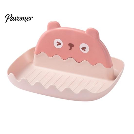 Cute Bear Pot Cover Stand Lid Holder And Spatula Rest, Cartoon Shape, Non-Slip Stable Utensil Rest for Spoons Plastic Organizer with Drain Groove