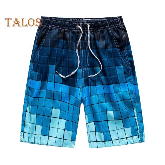 Мужские пляжные шорты с эластичной талией, регулируемые на шнурке, цветные пляжные шорты с геометрическим принтом, быстросохнущие шорты для отдыха M синий