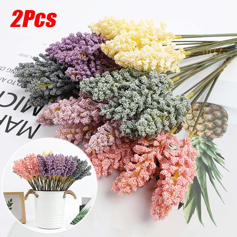 2PC Bundles Decorative Grain Ears Rustic Foam Real Touch Wheat Stalks Faux Home Decor Simulation Artificial Wedding 32cm