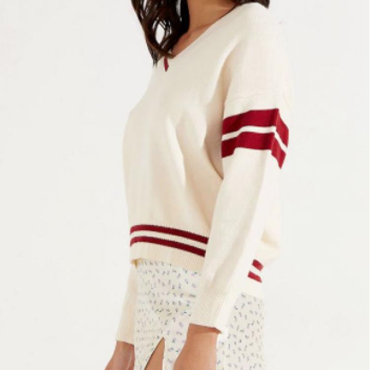 Women's European & American Loose Knit V-Neck Sweater - Solid & Striped, Casual Autumn/Winter Pullover