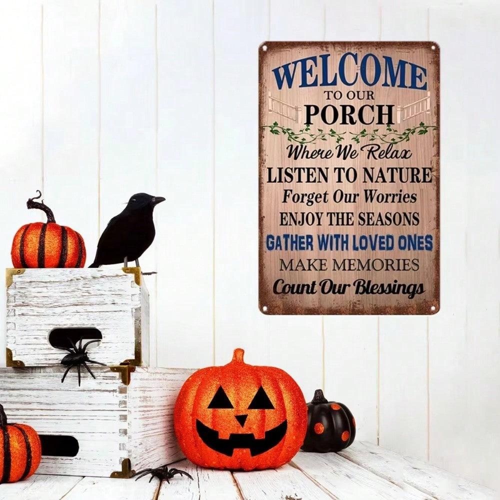 Retro Welcome Porch Quote Sign - Vintage Aluminum Material, Must-Have Wall Decor for Home Decor Enthusiasts