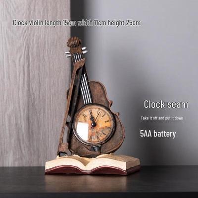 HANDUNYOU Retro Geige Uhr Bücherregal Ornament