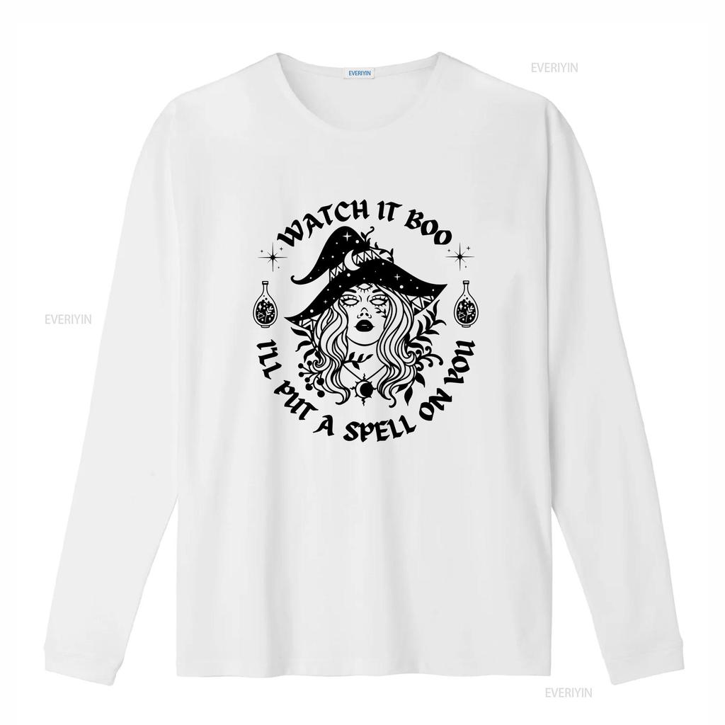 Watch It Boo Ill Put A Spell On You T Shirt Witch Halloween Witchy Funny Celestial vintage Washed fashion designer clothes