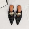 Mesh Mules for Women Low Heels Pointed Closed Toe Slides Block Heels Slip On Mule Summer Backless Loafers Shoes Women's Chunky Heeled Dress Sandals