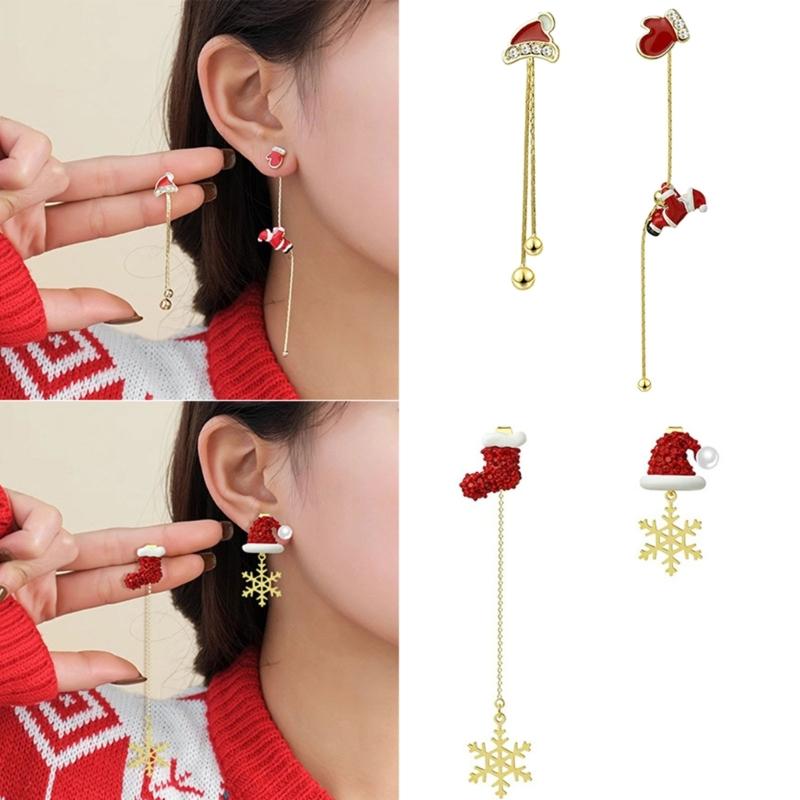 Asymmetric Snowflake Christmas Boot Hat Drop Earrings Long Tassels Earring for Women Ear Rings Party Accessories