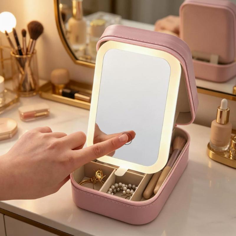 LED Make-up Aufbewahrungsbox Kosmetiktasche Mit Spiegel Für Frauen Tragbar Touch Licht Aufbewahrungs-Organizer Kabellose Make-up Box