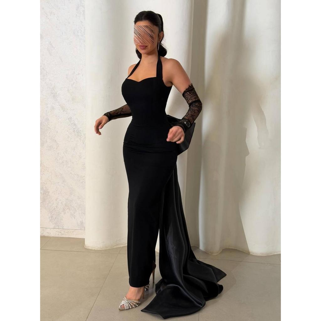 Spring Summer New Arrival Black Sheer Lace Sleeve Wedding Party Dress European American Style