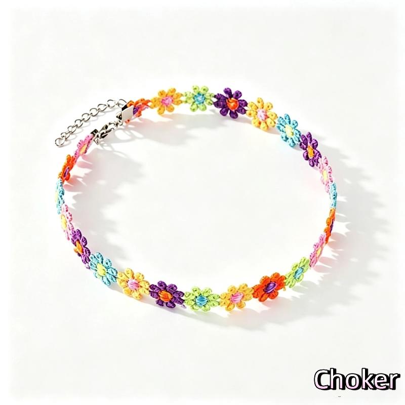 Stretchy Band Crochet Flower Headband Cute Colorful Design Comfortable Fit for Teen Girls Summer Sports Outdoor Activities