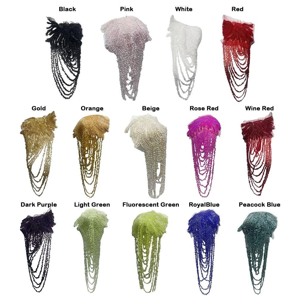 Fringed Design Crystal Beads Patch Heavy Industry Embroidery Handmade Sewing Sequined Epaulets Crystal Bead Detail