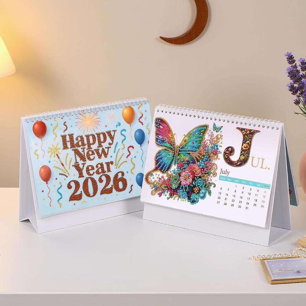 Koikify Diamond Art Desk Calendar 2026 – DIY Standing Flip Monthly Calendar, Decorative Tabletop Ornament for Home and Office, Creative Holiday &