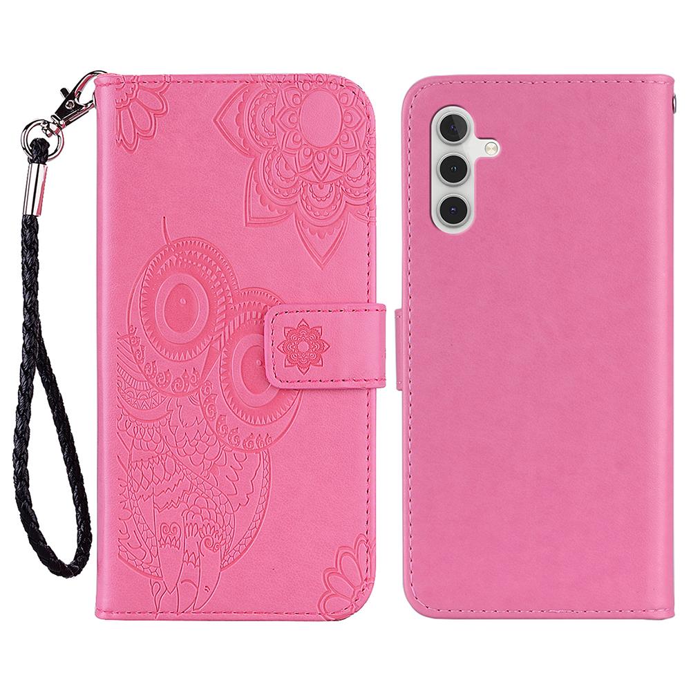 For Samsung Galaxy S24 FE Case Owl Flower Imprinted Leather Cover Wallet with Strap