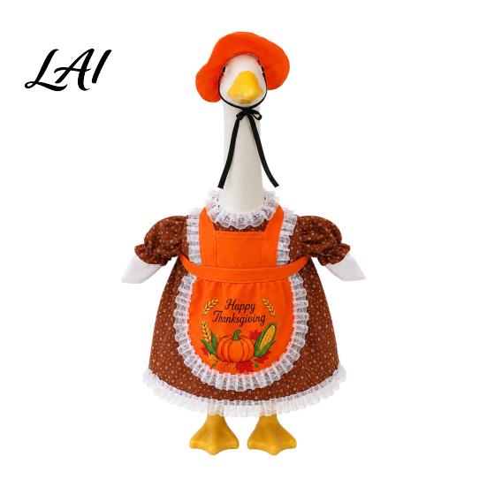 Dekorative Gänse-Kleidung für den Eingang Thanksgiving Veranda Outfits 23" Statue Herbst Ahornblatt Stoffkleid Schürzen-Set Kürbis-Kleidung Herbst