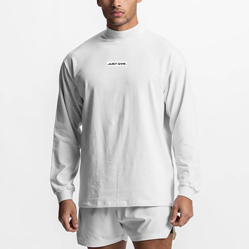 Mens Fashion Workout Oversized Breathable Fitness High-neck Long Sleeve Tshirt Sporting Clothing Bodybuilding Fashion T Shirt