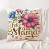 Feliz Dia MaMa Flowerss Cushion Cover Natural Linen Organic Fabric DoubleSided Printing Sofa Home Decor Gift Pillow Cover