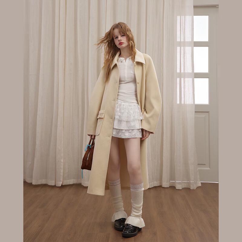UNIFREE Korean Style Wool-Look Long Overcoat