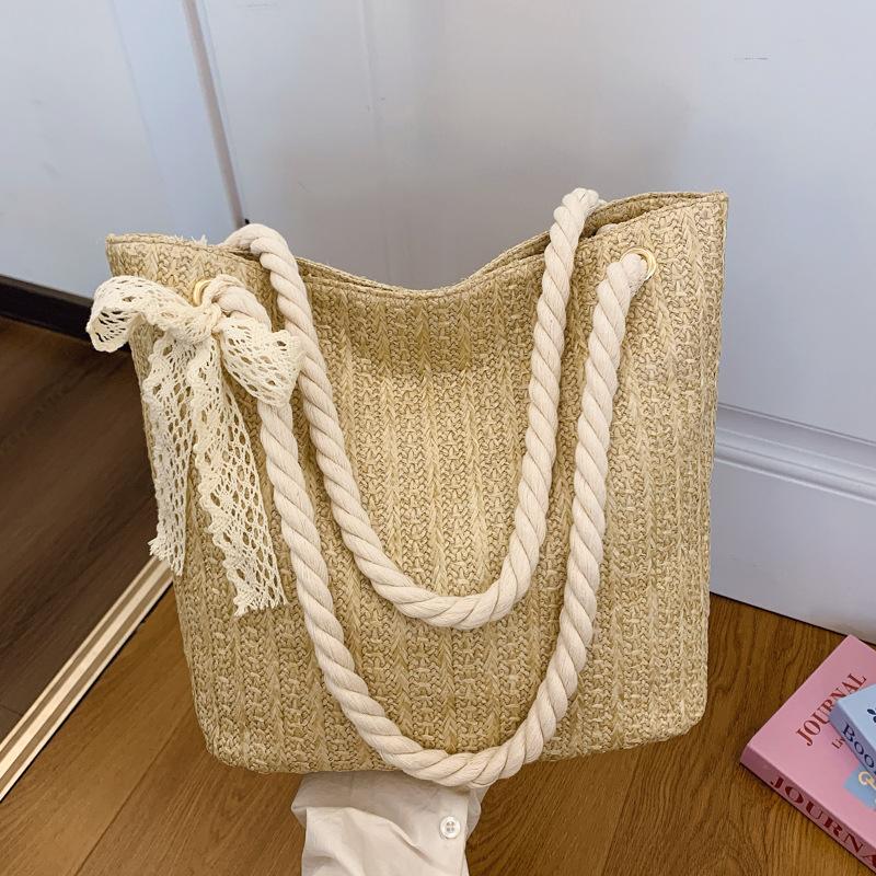 

Summer Fashi Lace Ribb Women Straw Shoulder Bags Large Capacity Ladies Handbags Casual Commuter Ladies Armpit Bag Tote хакі