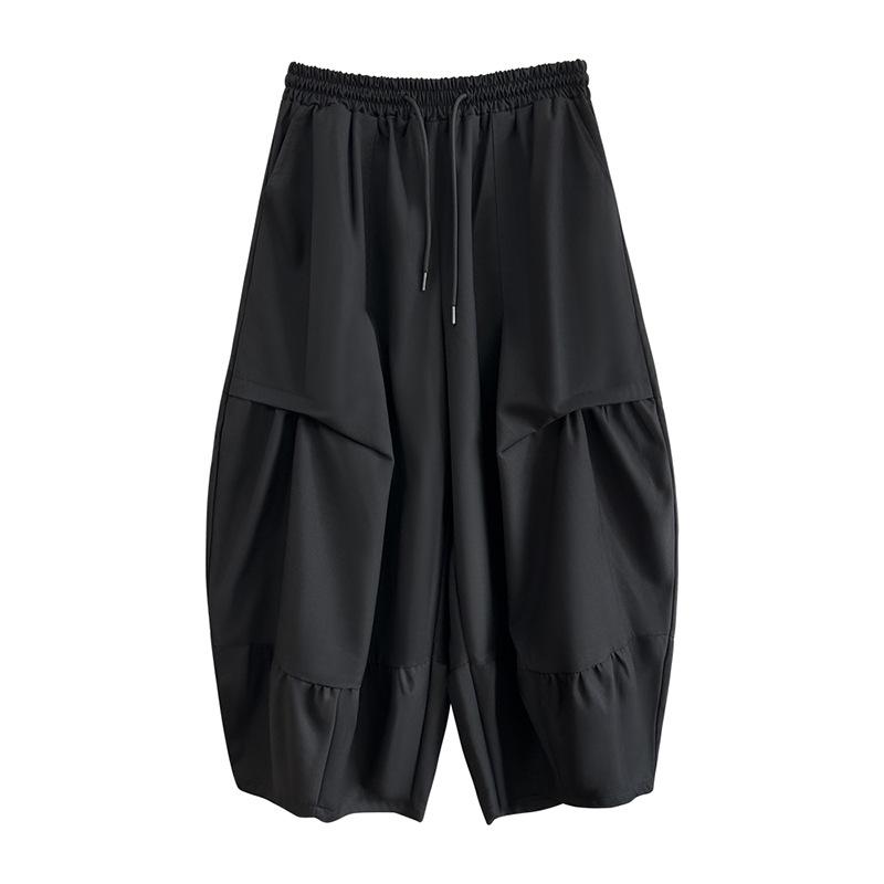 

2377 Мужские японские прямые широкие брюки гаремы, стройнящие One Size чёрный