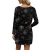 Women's Fashionable V-neck Long Sleeved Drawstring With Pocket Halloween Printed Casual Dress