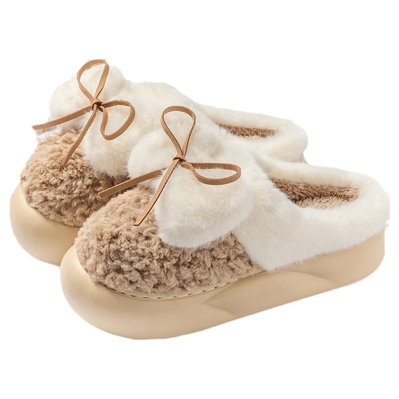 Thick bottom bow cotton slippers women's winter new indoor home non-slip warm soft bottom plush slippers