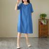 Dimanaf 2025 Women Solid Linen Summer Print Dress Casual Ladies Basic Long Dress 9295