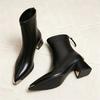 French pointed high-heeled short boots women's autumn and winter metal head thick heel commuting versatile rear zipper women's boots