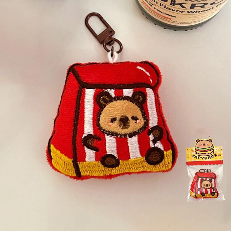 Creative Hamburger Fried Chicken Capybara Keychain Cute Cartoon Food Keyring Lovely Plush Keychains Bag Pendant Couple Gifts