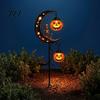 Glowing Pumpkin Landscape Lights Solar Halloween White Ghost Moon Garden Stake Light, Waterproof LED Automatic Powered Lamps Yard Decoration,