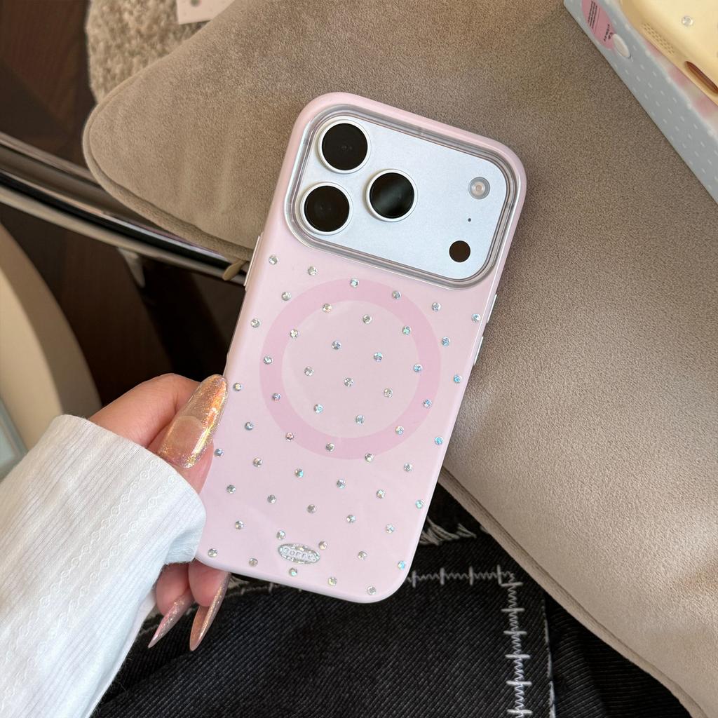 Silver Polka Dot Gold-plated Case Suitable for Apple 17 Pro Max, iPhone 16, Korean-style Minimalist 15 Magnetic Case, 17 Niche