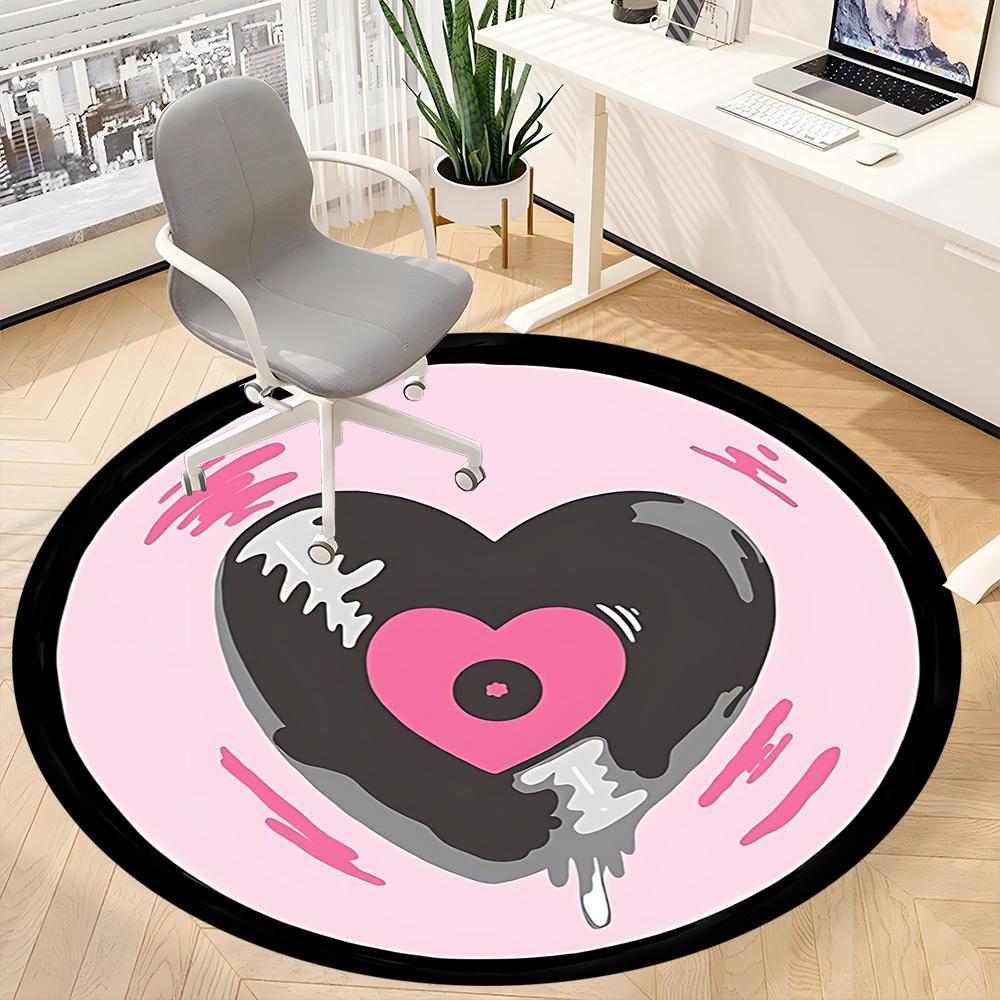 1pc Heartbeat Love Office Round Area Rug,  Mat Suitable For Office, Under Office Chairs Bedroom Living Room Home Decor, Room Deco