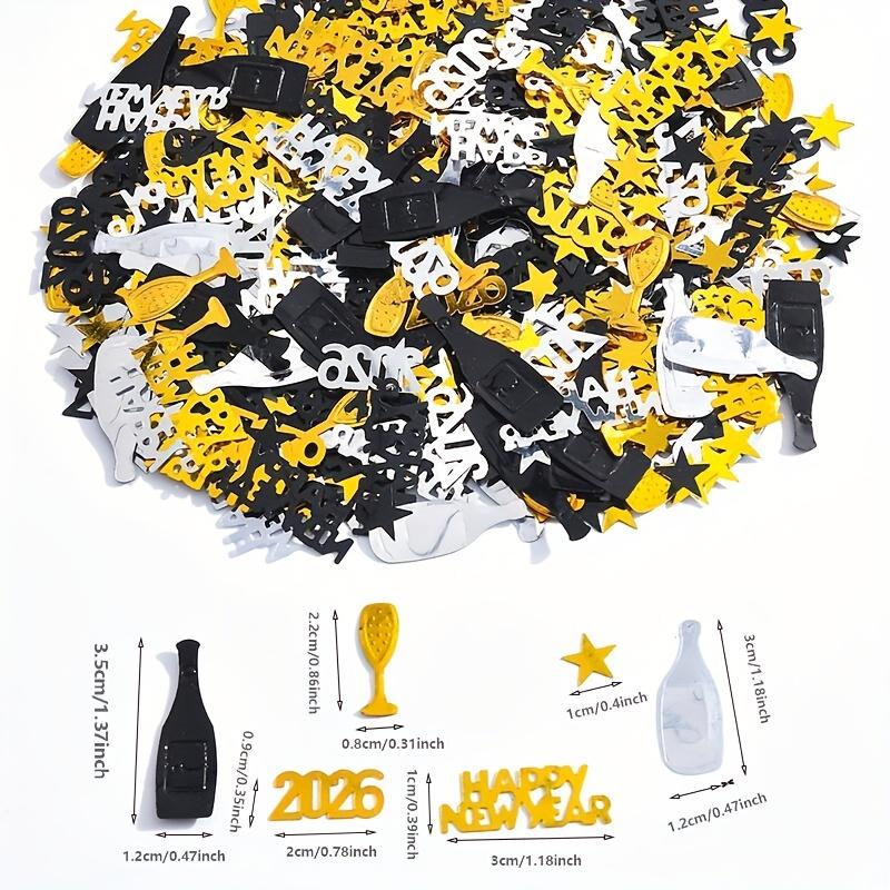 300 stuks Gouden & Zwarte Glitter Confetti 2026 Oudejaarsavond Feestdecoraties met Genummerd 2026, Fijne Nieuwjaars Uitsnijdingen