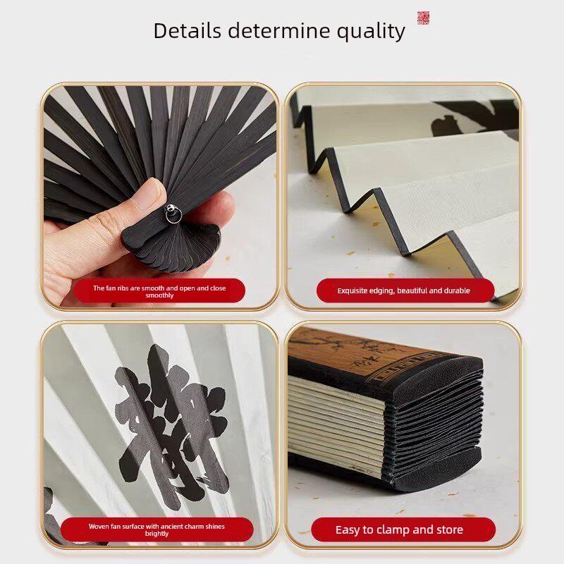 10inch Ancient-Style Folding Fan for Men, Summer Silk Folding Fan, Bamboo Fan for Hanfu, 2026 New Model Portable Fan