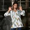 Women's Casual Fashion Sexy Comfortable V-Neck Button Floral Three-quarter Sleeve Top