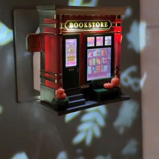 Yousheng Bookstore Night Light Wall Projector Miniature Book Store LED Lamp Home Office Living Room Bedroom Wall Decoration Book Lovers Gift