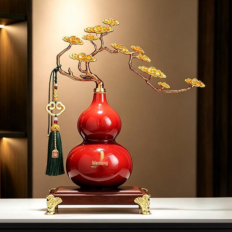 Gourd Ornament: Luxurious Chinese Home Decor for Living Room or Office – Attracts Fortune and Prosperity, Perfect Housewarming Gift