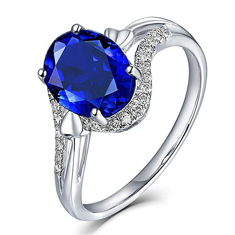 Noble Tanzanite Imitation & White Gold Double Heart Sapphire Ring, Colorful Gemstone Open Design