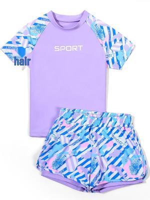 Plus Size Girls' Quick-Dry Swimsuit Set with Swim Trunks for Children